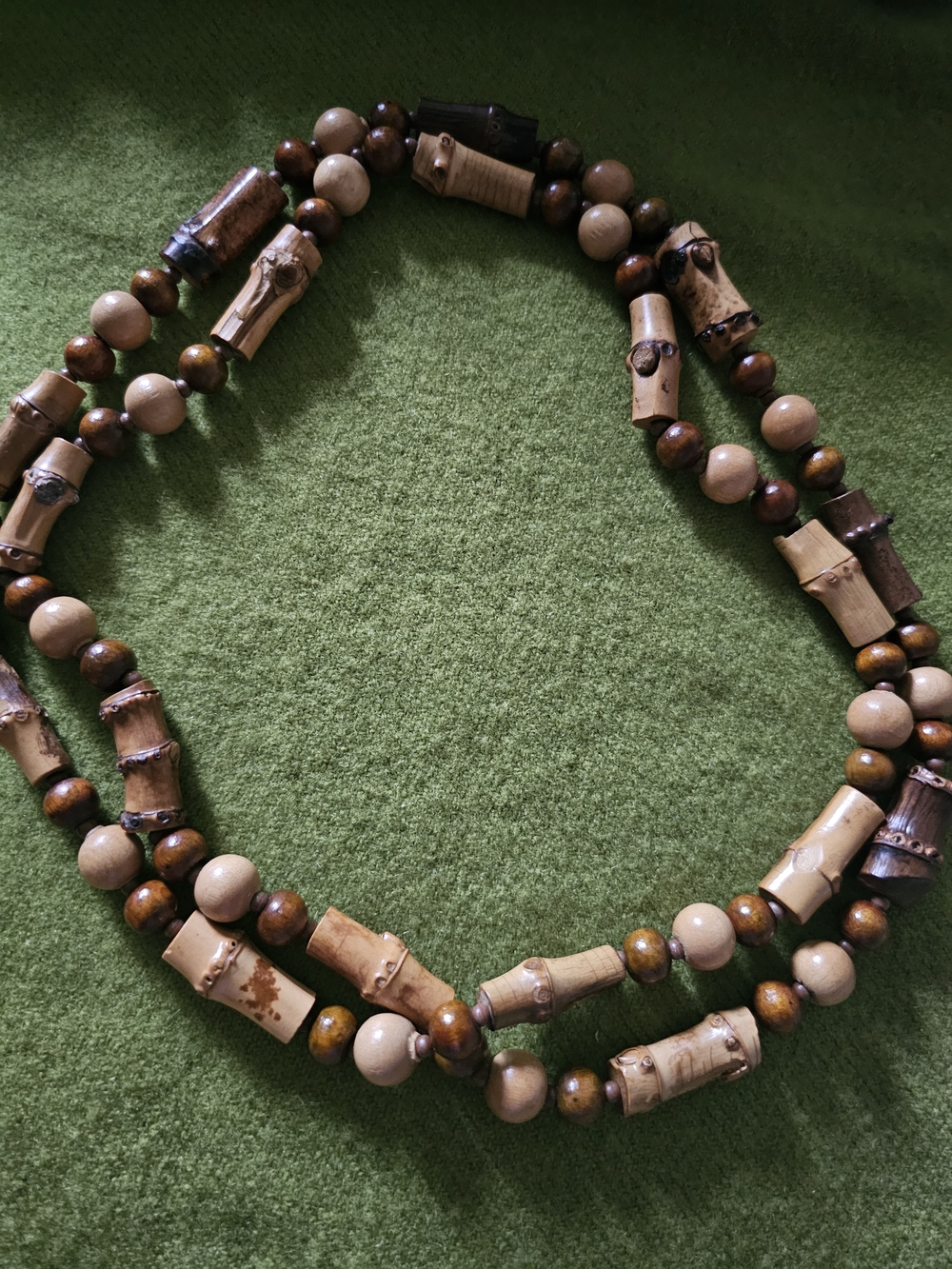 Natural Bamboo and Wood Bead Necklace - Brown